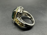 Antique Art Deco Sterling Silver marked two tone Emerald? Ring 7.5”