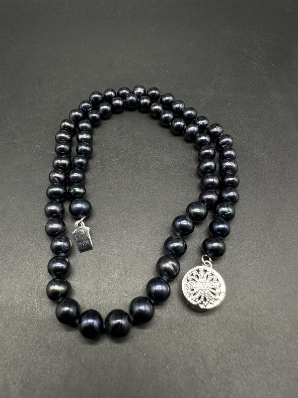 Black Baroque Genuine Pearl Necklace 18”