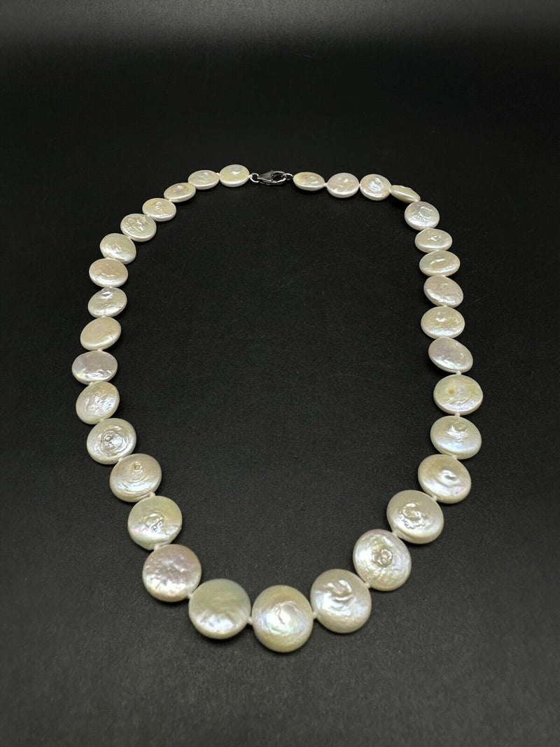 Sterling Silver Freshwater Coin Genuine Pearls 17”