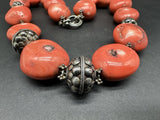 Pink Bamboo Coral Chunky Sterling Silver Bead Necklace 18”