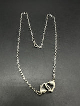 Double Heart Linked Necklace 925 Silver Adjustable Length 19”