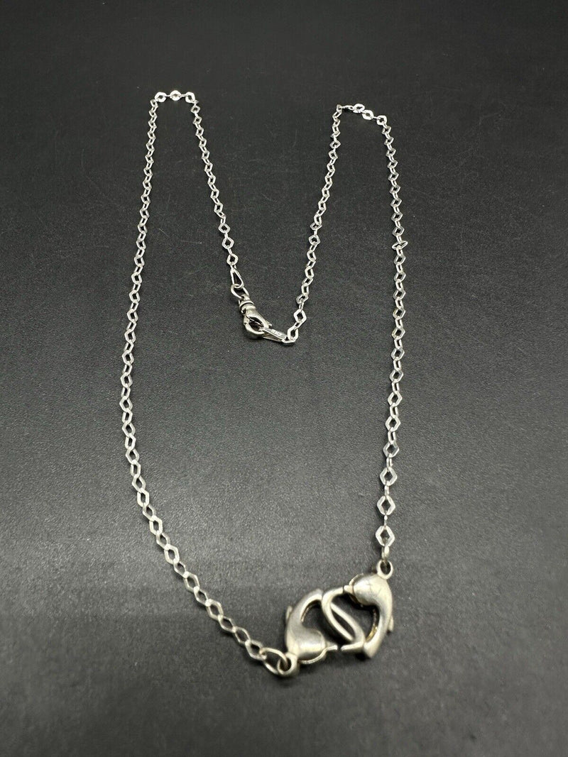 Double Heart Linked Necklace 925 Silver Adjustable Length 19”