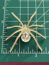 Clear Crystal Rhinestone Gold Tone  LARGE SPIDER Pin Brooch 2.5”