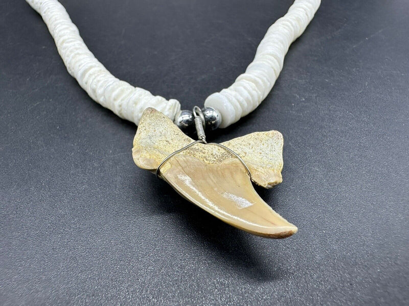 Shark Tooth Pendant Surfer Puka Necklace 17”