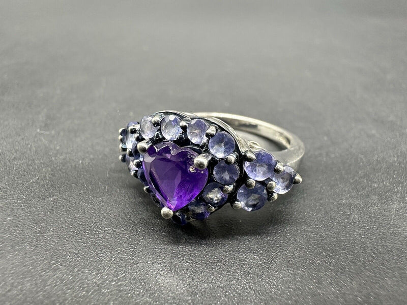 Heart Ring Simulated Amethyst,Tanzanite 925 Sterling Silver Sz 7