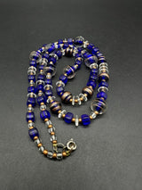 Blue Art Glass Smooth Beads Necklace 25”