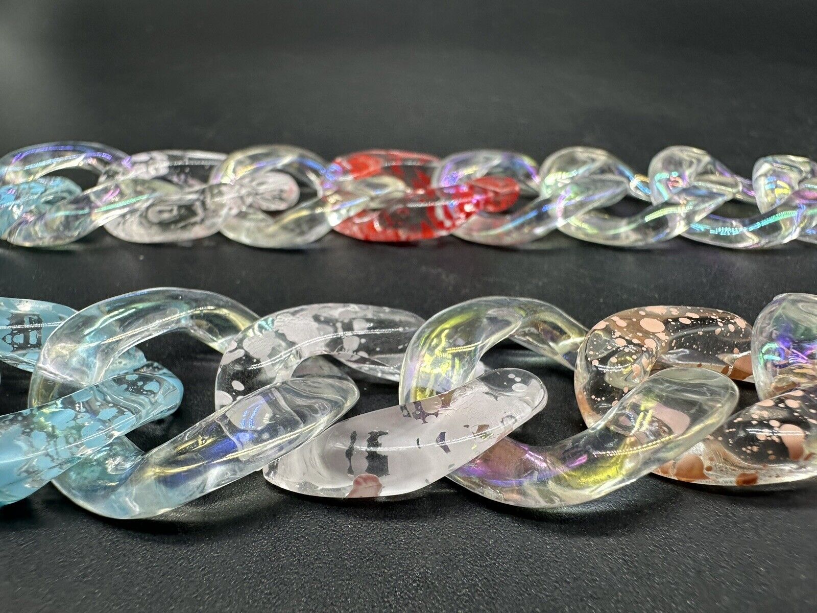 Multi Color Clear Translucent Chunky Cuban Link Necklace 18”