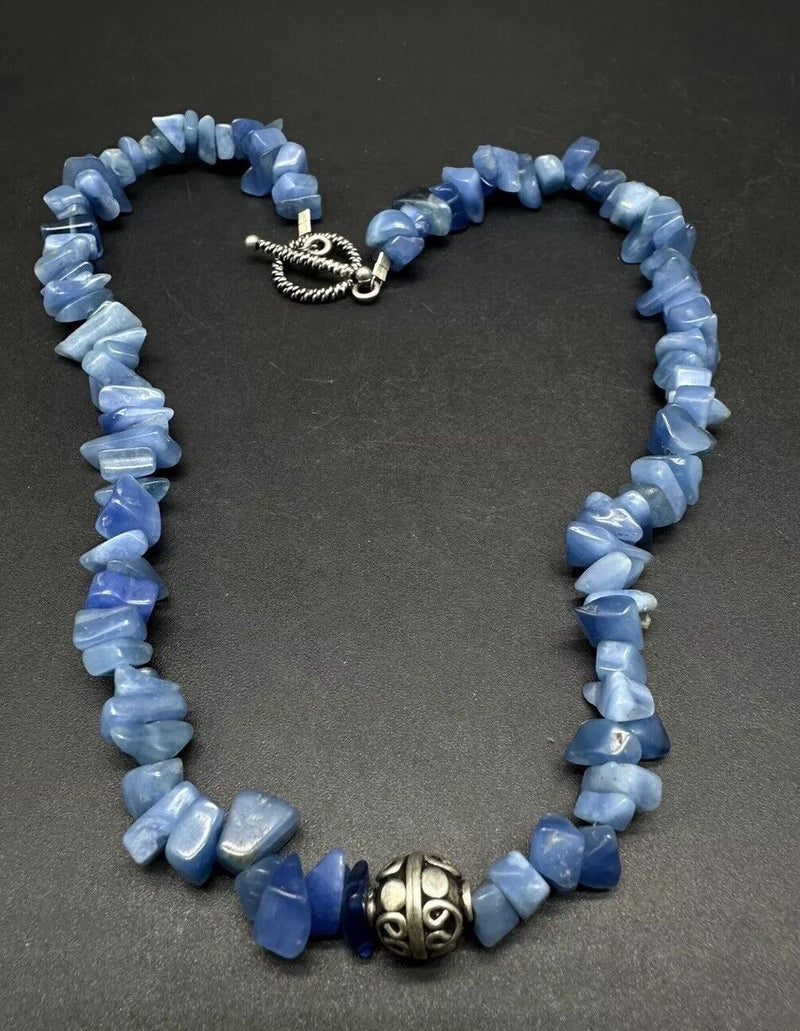 Kyanite Blue Gemstone Bead Sterling Silver Ball  Necklace 16”