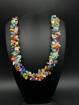 Beaded Multicolored Artsy Cluster Necklace 22” Adj