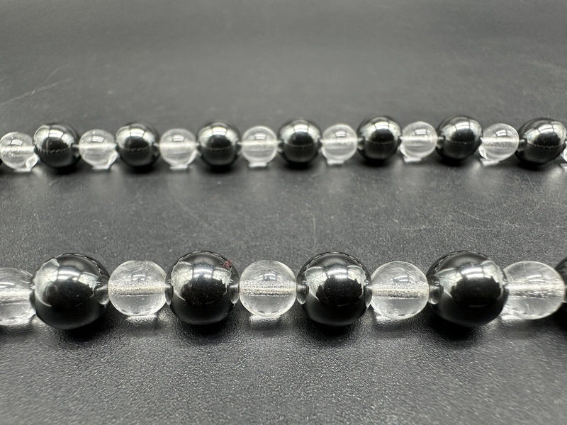 VINTAGE HEMATITE Crystal Bead NECKLACE ESTATE STERLING CLASP 18” 55Gs