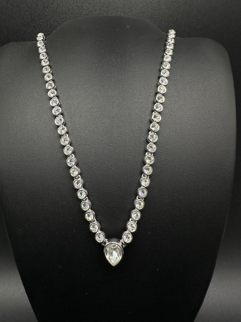 Silver Tone CZ Tennis Necklace Cubic Zirconia 18”