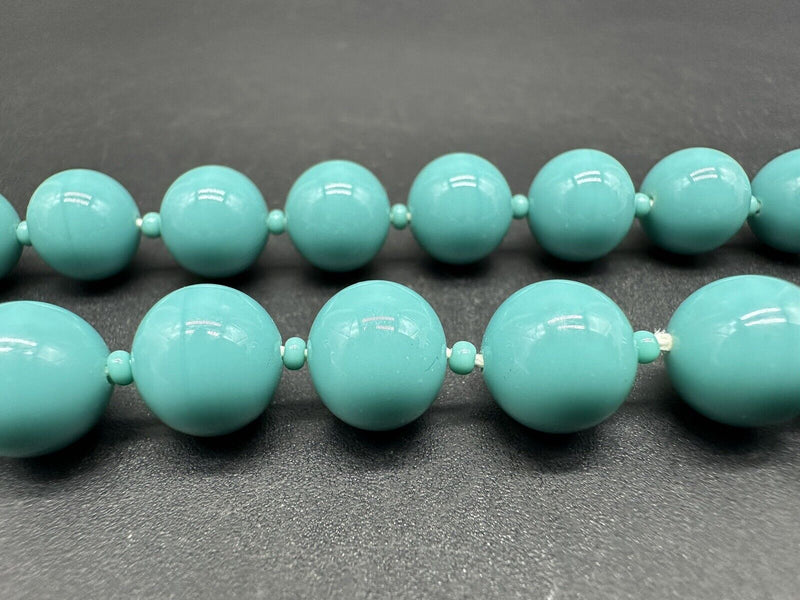 Vintage Turquoise Blue Japanese Glass 10 mm Beads Long Necklace 24”