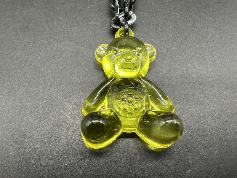 Acrylic Cable Link Chain Crystal Yellow Bear Pendant Necklace 17” Long Black