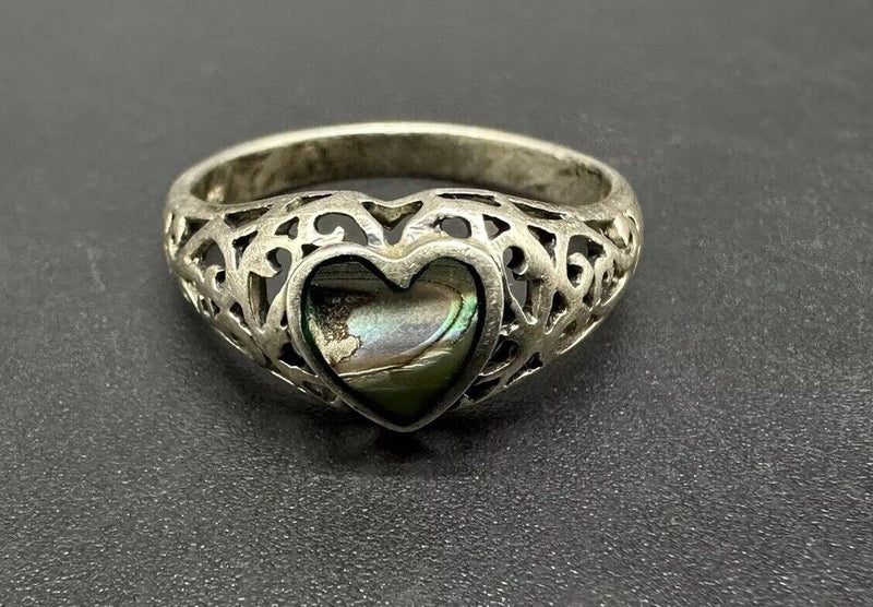 Sterling Silver White Lab Opal Heart Ring Sz 8