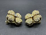 925 Sterling Silver Gold Tone Crystal Clip On Flower Earrings