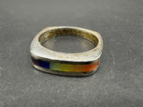 Vintage Charles Winston Sterling Silver Rainbow Inlay Square Band Ring Sz 8