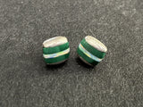 Vintage Sterling Silver Earrings Mother Of Pearl Malachite Inlay