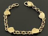 14K Yellow Gold Rolo Link Chain Heart Pendant Bracelet 9.3g