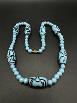 Vintage Blue Lampwork Glass Beaded Necklace 21”