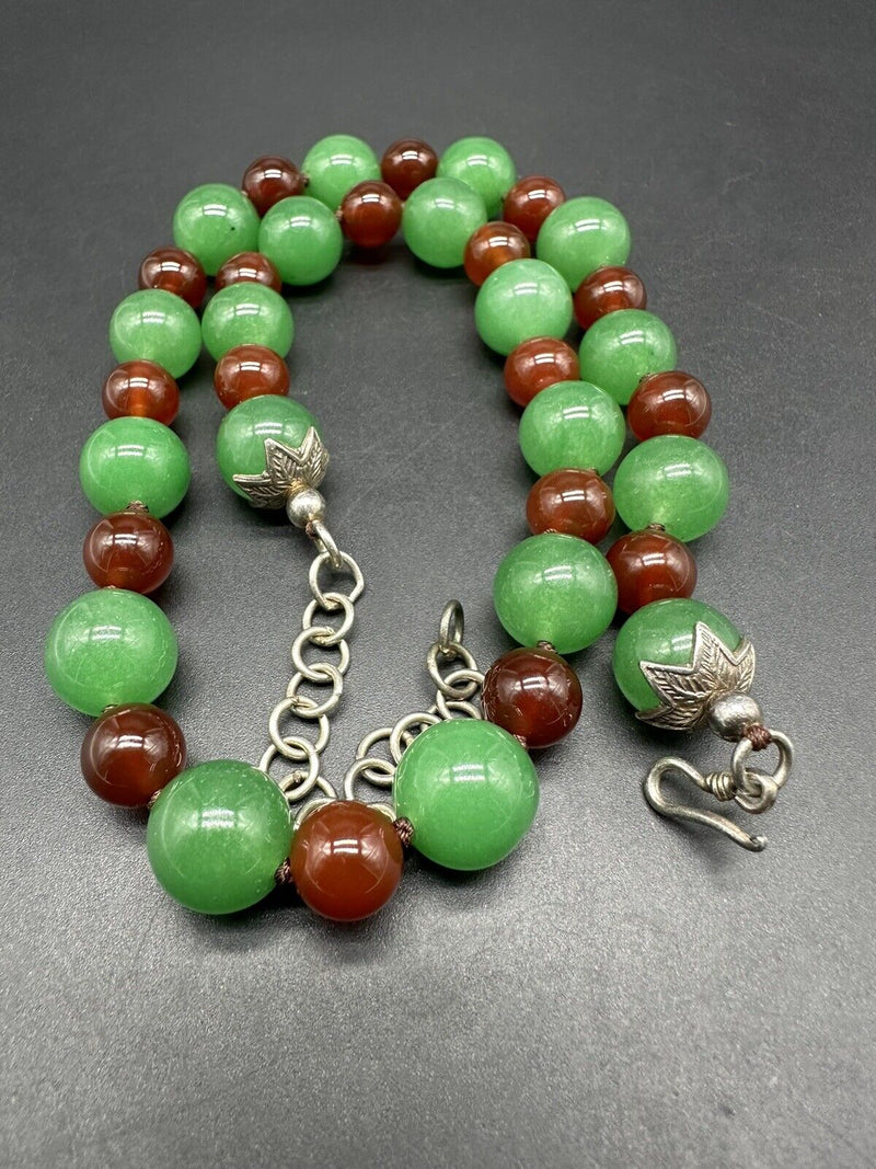 22” Sterling Carnelian Aventurine Gemstone beads Necklace 98G & Earrings Set 9Gs