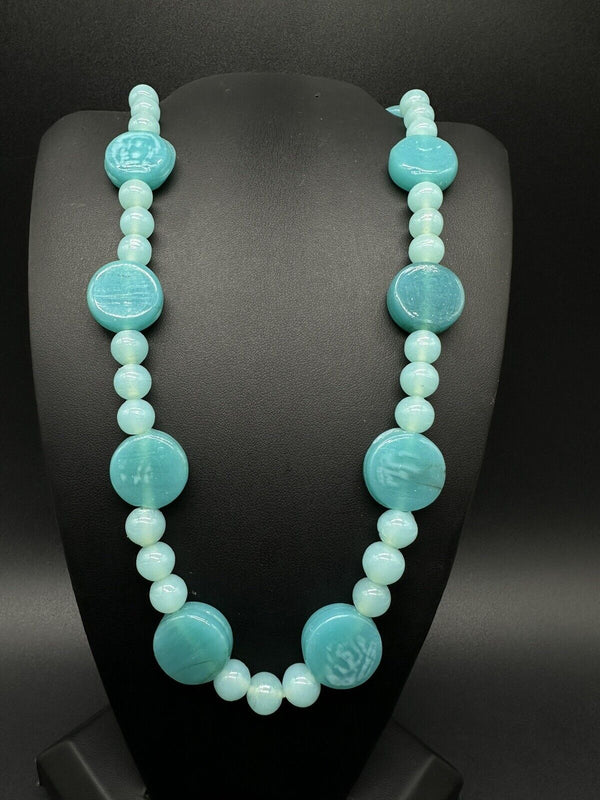 Vintage Amazonite? Gemstone Statement 20” Bead Necklace