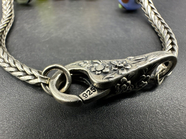 Trollbeads LAA Sterling Silver Charm Bracelet 6 Glass Lampwork Beads 6 Inch
