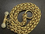 Gold-Tone Wheat Link Chain Choker Necklace 7mm Rhinestone Clasp 16”