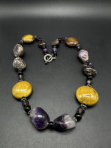 Vintage Chunky Amethyst Multi Stone Natural GemStone Bead  Necklace 22”