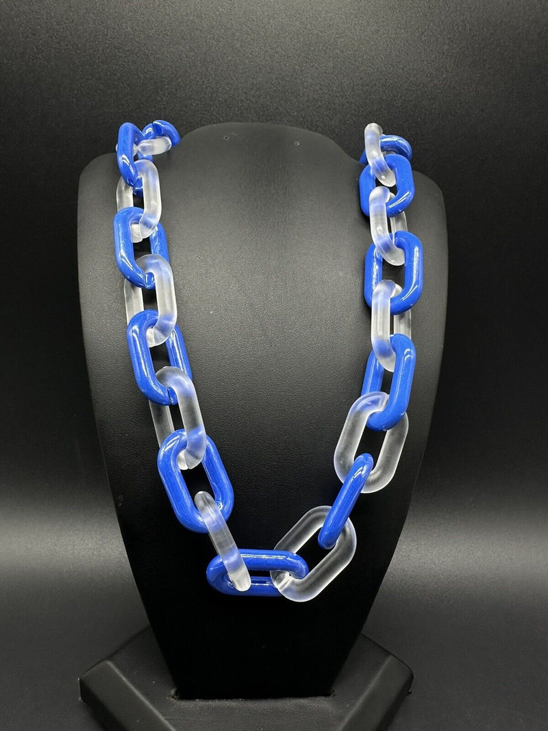 Blue And White/Translucent Cable Link Acrylic Chain Link Necklace 20”