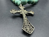 Chunky Faux Turquoise Beaded Cross Necklace 18”