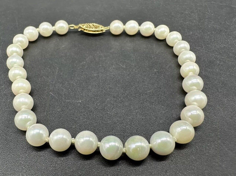 14k Gold Lustrous Genuine Pearl Bracelet 7" long