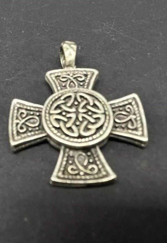 3D CELTIC CROSS IRISH KNOT VIKING Silver Tone Pendant