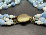 Vintage Satin Blue Glass Bead Multi Strand Necklace 15”