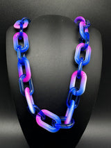 Blue & Pink Ombré Cable Chain Acrylic Link Necklace 20”