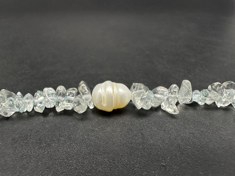 Vintage Crystal Rock Genuine Baroque Pearl Sterling Silver Necklace 19”