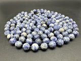 Natural 9mm Blue Spot Jasper Round Gemstone Knotted Beads Necklace 60”