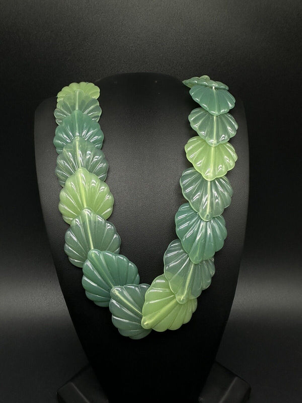 Lucite Thermoset Leaf Necklace Green Leaf Jewelry Jewelry Necklace 20”