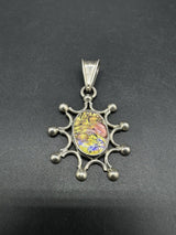 Vintage Sterling Silver Mexico Taxco Dragons Breath Glass Pendant 2"