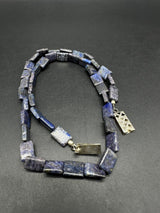 18” Natural Lapis Lazuli Flat Square Beads Sterling Clasp Necklace 30Gs