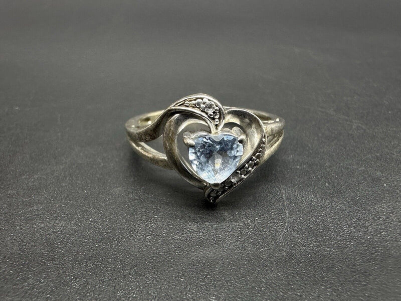 Synthetic Tanzanite Heart Sterling Silver Ring Sz 9.75