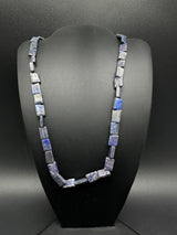 18” Natural Lapis Lazuli Flat Square Beads Sterling Clasp Necklace 30Gs