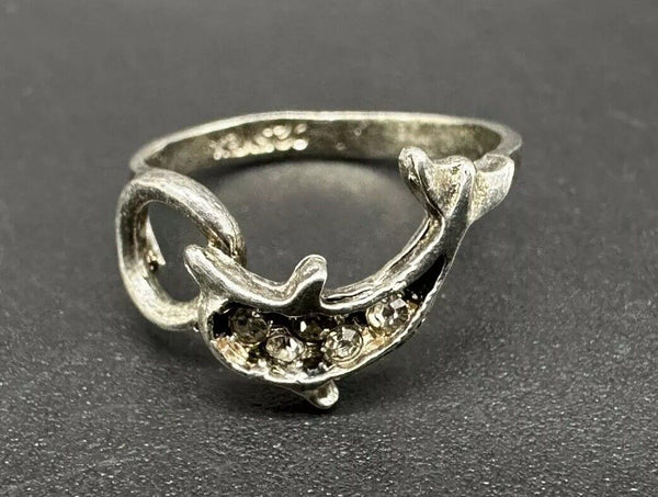 Vintage Sterling Silver 925 Dolphin Marcasite Ring Size 5