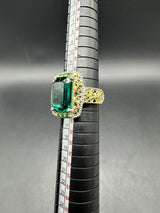 Antique Art Deco Sterling Silver marked two tone Emerald? Ring 7.5”