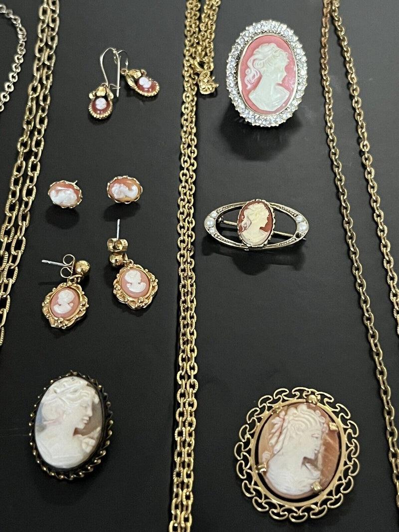 28 Piece Vintage and Modern Estate Cameo Mixed Style Costume Jewelry Lot