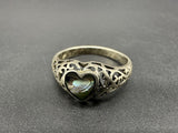 Sterling Silver White Lab Opal Heart Ring Sz 8