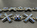 Vintage Statement BLUE RHINESTONE Y DROP NECKLACE 18