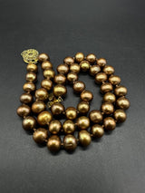 2 Strand Genuine Chocolate Pearls Beaded Bracelet Gold Tone Clasp