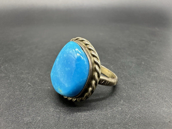 Vintage Artisan Southwestern Turquoise Ring Sterling Silver Size 10 9Gs