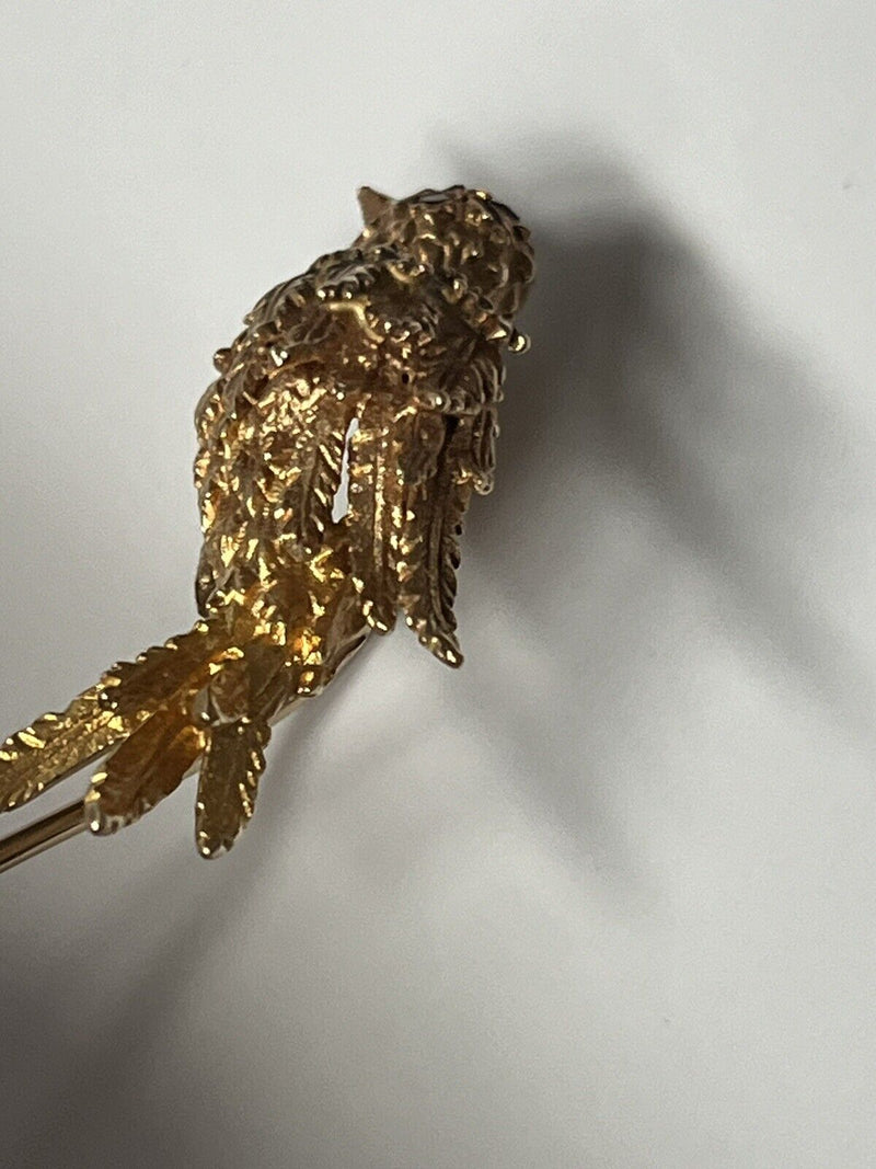 Vintage 14k Yellow Gold & Topaz 3D Figural Bird Designed Stick Pin~6 Grams~2.5”