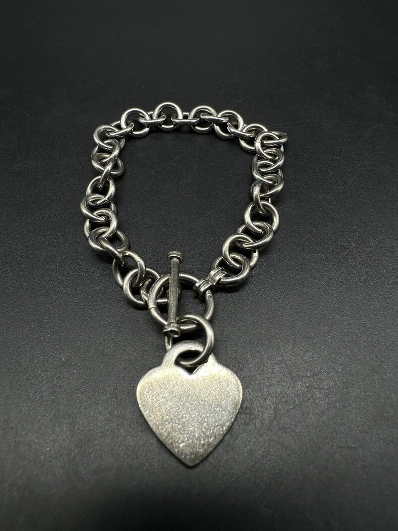 Sterling Silver Charm Chain Bracelet W/ Heart Pendant (28Gs) 8”